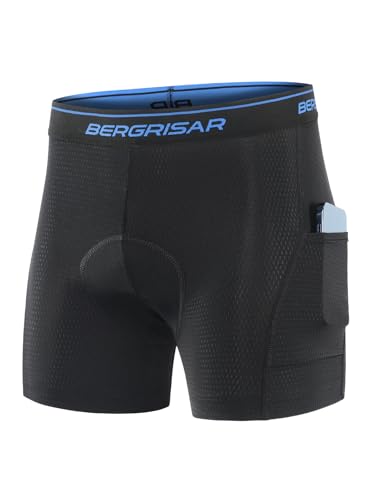 BERGRISAR Herren Fahrradhose Radunterhose 4D Gepolstert Radlerhose Radhose Fahrrad Unterhosen, Blau-Schwarz, L von BERGRISAR