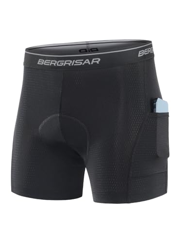 BERGRISAR Herren Fahrradhose Radunterhose 4D Gepolstert Radlerhose Radhose Fahrrad Unterhosen, Grau-Schwarz, M von BERGRISAR