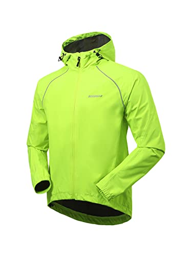 BERGRISAR Herren Fahrradjacke Regenjacke mit Kapuze Wasserdicht Atmungsaktiv Leicht Laufjacke Wanderjacke Windbreaker Grün Klein von BERGRISAR