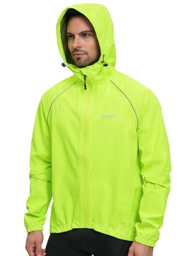 BERGRISAR Herren Fahrradjacke Wasserdicht Atmungsaktiv Fahrrad Regenjacke mit Kapuze Leich Windbreaker Laufjacke Wanderjacke Grün XX-Large von BERGRISAR
