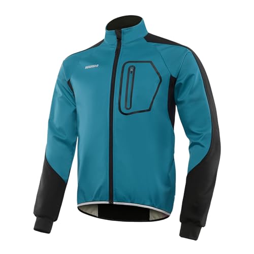 BERGRISAR Herren Fahrradjacke Softshell Thermo Wasserdicht Atmungsaktiv Rennrad MTB Jacke BG011 Blau Small von BERGRISAR