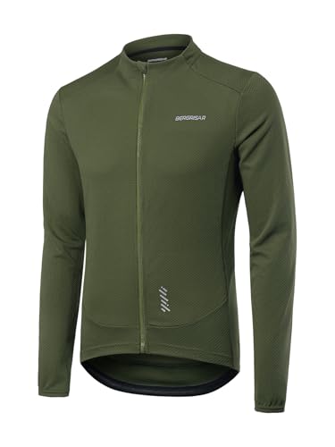 BERGRISAR Herren Fahrradtrikot Radtrikot Langarm für Frühling Herbst Rennrad MTB Mountainbike Trikots, Armeegrün, L von BERGRISAR