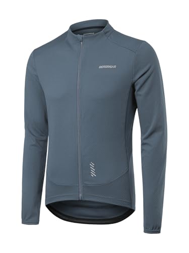 BERGRISAR Herren Fahrradtrikot Radtrikot Langarm für Frühling Herbst Rennrad MTB Mountainbike Trikots, Blau-grau, L von BERGRISAR