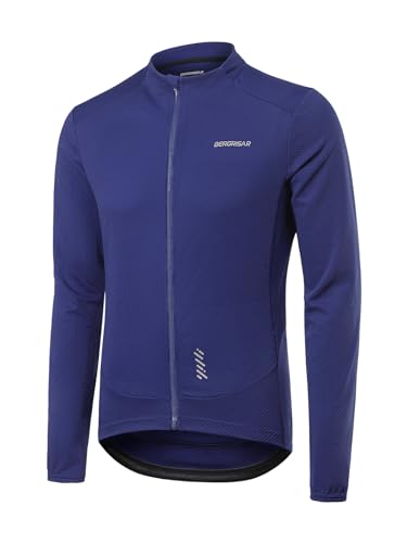 BERGRISAR Herren Fahrradtrikot Radtrikot Langarm für Frühling Herbst Rennrad MTB Mountainbike Trikots, Dunkelblau, L von BERGRISAR