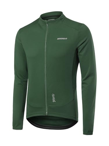 BERGRISAR Herren Fahrradtrikot Radtrikot Langarm für Frühling Herbst Rennrad MTB Mountainbike Trikots, Grün, L von BERGRISAR