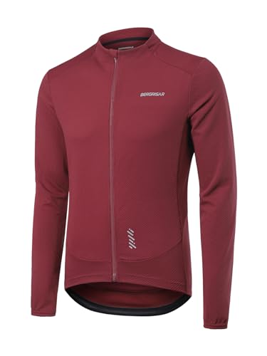 BERGRISAR Herren Fahrradtrikot Radtrikot Langarm für Frühling Herbst Rennrad MTB Mountainbike Trikots, Rot, XL von BERGRISAR