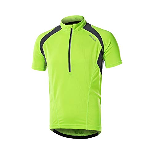 BERGRISAR Herren Radtrikot Fahrradtrikot Kurzarm, Halbem Reißverschluss MTB Mountainbike Trikots T Shirt 3+1 Taschen BG060, Grün, Mittel von BERGRISAR