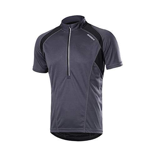 BERGRISAR Herren Radtrikot Fahrradtrikot Kurzarm, Halbem Reißverschluss MTB Mountainbike Trikots T Shirt 3+1 Taschen BG060, Grau, X-Large von BERGRISAR