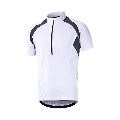 BERGRISAR Herren Radtrikot Fahrradtrikot Kurzarm, Halbem Reißverschluss MTB Mountainbike Trikots T Shirt 3+1 Taschen BG060, Weiß, Mittel von BERGRISAR