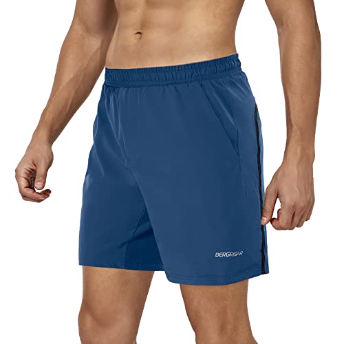 BERGRISAR Herren Laufhose Kurz 2 in 1 Sport Shorts Atmungsaktive Schnelltrocknen Hosen mit Handytasche BG600, Blau, M von BERGRISAR