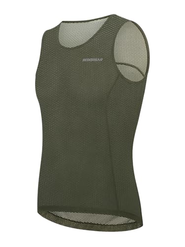 BERGRISAR Herren Mesh Unterhemd Baselayer für Fahrrad Rennrad Running Radunterwäsche Atmungsaktive Ärmelloses Oliv-grün X-Large von BERGRISAR