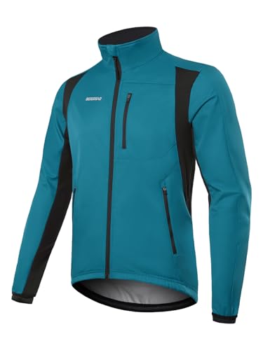 BERGRISAR Herren Winter Fahrradjacke Fleece Winddicht Wasserdicht Atmungsaktiv Radsport-jacken mit 6 Taschen Blau X-Groß von BERGRISAR