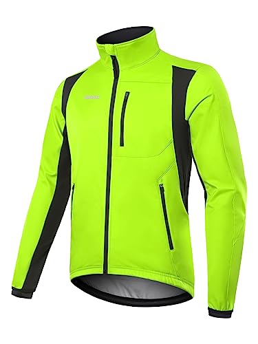 BERGRISAR Herren Winter Fahrradjacke Fleece Winddicht Wasserdicht Atmungsaktiv Radsport-jacken mit 6 Taschen Grün Klein von BERGRISAR