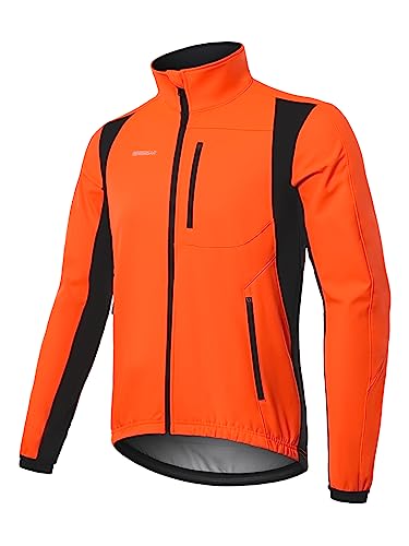 BERGRISAR Herren Winter Fahrradjacke Fleece Winddicht Wasserdicht Atmungsaktiv Radsport-jacken mit 6 Taschen Orange XX-Large von BERGRISAR