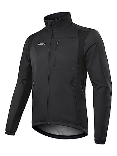 BERGRISAR Herren Winter Fahrradjacke Fleece Winddicht Wasserdicht Atmungsaktiv Radsport-jacken mit 6 Taschen Schwarz X-Groß von BERGRISAR