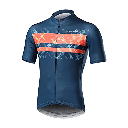 BERGRISAR Kurzarm Fahrradtrikot Herren Radtrikot mit Reißverschluss Taschen Trikots für MTB Mountainbike, Dunkelblau, Klein von BERGRISAR