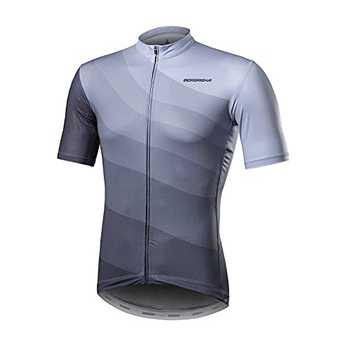 BERGRISAR Kurzarm Fahrradtrikot Herren Radtrikot mit Reißverschluss Taschen Trikots für MTB Mountainbike, Grau, Klein von BERGRISAR