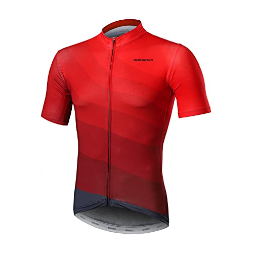 BERGRISAR Kurzarm Fahrradtrikot Herren Radtrikot mit Reißverschluss Taschen Trikots für MTB Mountainbike, Rot, Groß von BERGRISAR