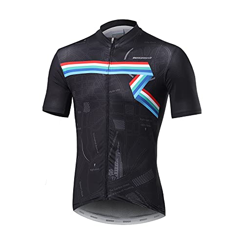 BERGRISAR Kurzarm Fahrradtrikot Herren Radtrikot mit Reißverschluss Taschen Trikots für MTB Mountainbike, Schwarz, Mittel von BERGRISAR