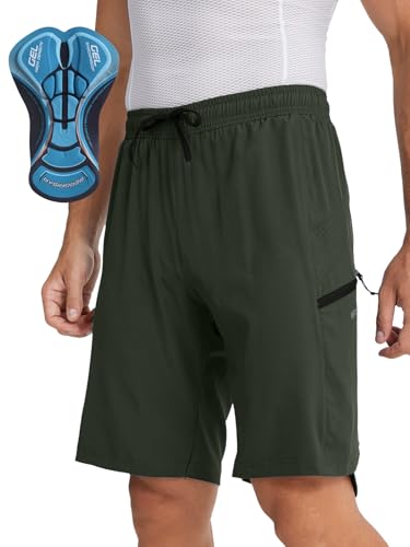 BERGRISAR MTB Hose Herren Fahrradhose mit 4D sitzpolster Atmungsaktive Radlerhose mit 3 Taschen Armeegrün Groß von BERGRISAR