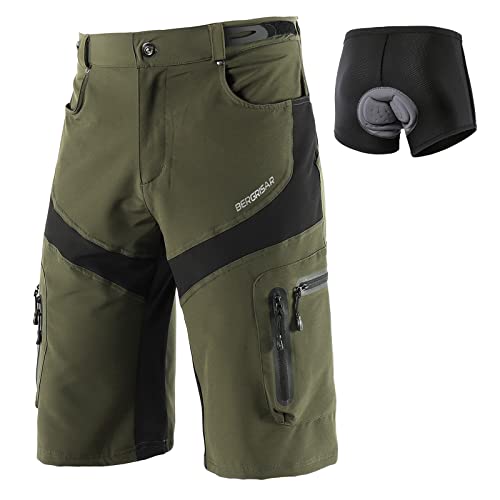 BERGRISAR MTB Hose Herren Fahrradhose Radlerhose Radhose mit Gepolstert Mountainbike Bike Hose, 6 Tachen 1806BG001D - Grün - X-Groß von BERGRISAR