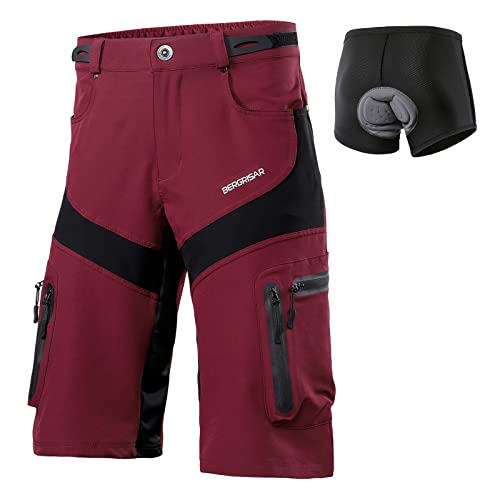 BERGRISAR MTB Hose Herren Fahrradhose Radlerhose Radhose mit Gepolstert Mountainbike Bike Hose, 6 Tachen 1806BG001D - Rot - Klein von BERGRISAR