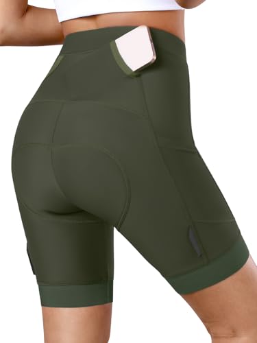 BERGRISAR Radlerhose Damen Gepolstert Fahrradhose Atmungsaktiv Elastische Rennrad Hose mit 3 Taschen Armeegrün M von BERGRISAR