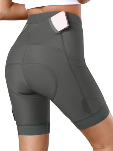 BERGRISAR Radlerhose Damen Gepolstert Fahrradhose Atmungsaktiv Elastische Rennrad Hose mit 3 Taschen Dunkelgrau L von BERGRISAR