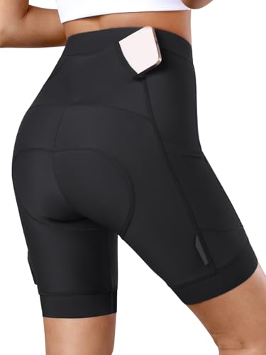 BERGRISAR Radlerhose Damen Gepolstert Fahrradhose Atmungsaktiv Elastische Rennrad Hose mit 3 Taschen Schwarz L von BERGRISAR