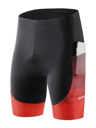 BERGRISAR Radlerhose Herren Fahrradhose Radhose 4D Gepolstert Atmungsaktive Stoßfeste Hose für MTB Rennrad Trail Rot Klein von BERGRISAR