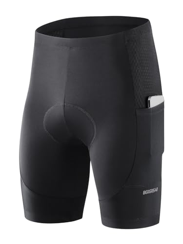BERGRISAR Radlerhose Herren Fahrradhose Radhose 4D Gepolstert Atmungsaktive Stoßfeste Hose für MTB Rennrad Trail Schwarz Klein von BERGRISAR