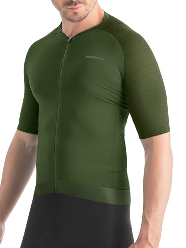 BERGRISAR Radtrikot Fahrradtrikot für Herren Kurzarm Atmungsaktiv Schnelltrocknend Ultraleicht Rennrad Trikots Armeegrün X-Large von BERGRISAR