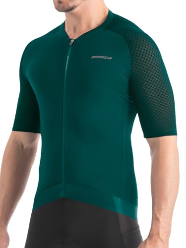 BERGRISAR Radtrikot Fahrradtrikot für Herren Kurzarm Atmungsaktiv Schnelltrocknend Ultraleicht Rennrad Trikots Dunkelgrün XX-Large von BERGRISAR