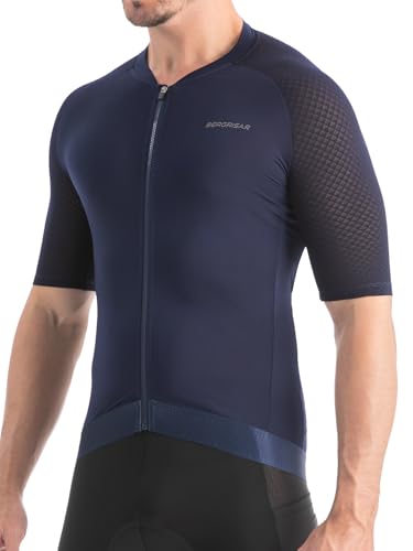 BERGRISAR Radtrikot Fahrradtrikot für Herren Kurzarm Atmungsaktiv Schnelltrocknend Ultraleicht Rennrad Trikots Marineblau X-Large von BERGRISAR