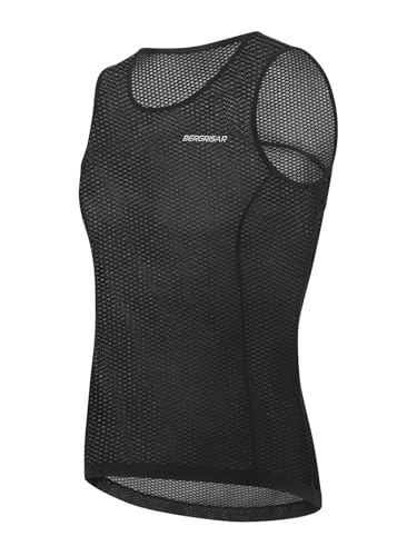 BERGRISAR Herren Mesh Unterhemd Baselayer für Fahrrad Rennrad Running Radunterwäsche Atmungsaktive Ärmelloses Schwarz Klein von BERGRISAR