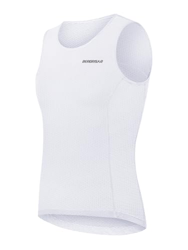 BERGRISAR Herren Mesh Unterhemd Baselayer für Fahrrad Rennrad Running Radunterwäsche Atmungsaktive Ärmelloses Weiß Groß von BERGRISAR