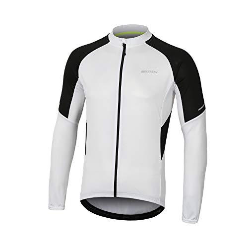 BERGRISAR Herren Radtrikot Fahrradtrikot Langarm Atmungsaktive Leicht Fahrradbekleidung mit 3+1 Reißverschluss Taschen BG012 - Weiß - Groß von BERGRISAR