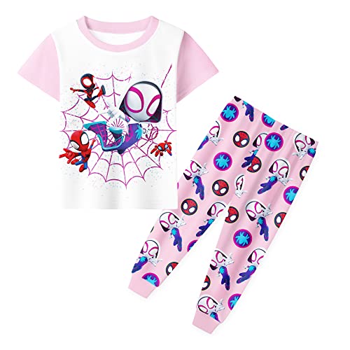 BERHANGO Ghost Spider Schlafanzug Spidey Gwen Nighties Cartoon Spiderverse Pjs Set Nachtwäsche 2-10 Jahre, Rosa 2, 116 von BERHANGO