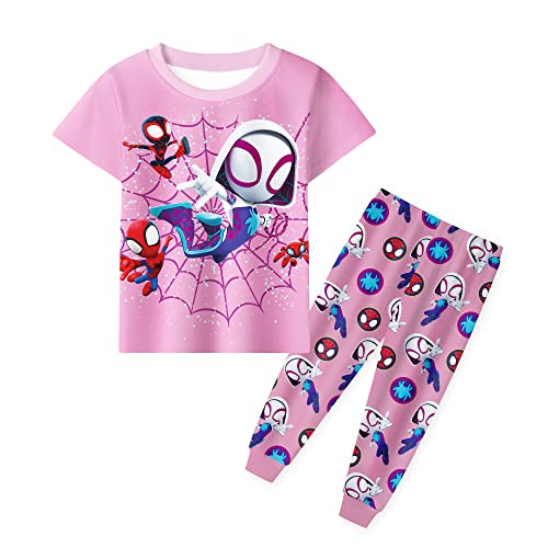 BERHANGO Spidey Gwen Schlafanzug Ghost Spider Man Nighties Cartoon Pjs Set Nachtwäsche 2-10 Jahre, Pink-3, 116 von BERHANGO