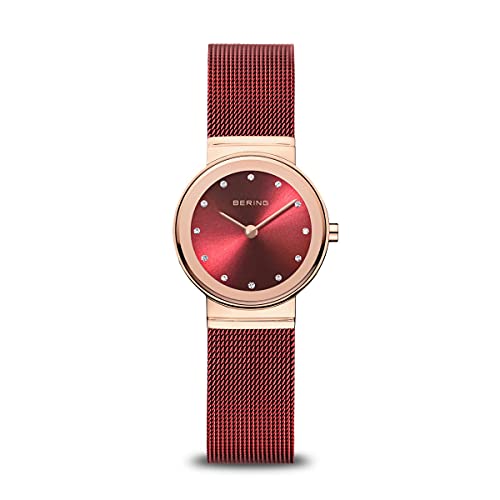 BERING Damen Quarz Uhr | Armbanduhr 26 mm roségoldenes Edelstahlgehäuse und rotes Zifferblatt | Milanaisearmband | Saphierglas | 5 ATM | 10126-363 von BERING