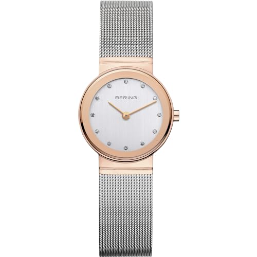 BERING Damen Quarz Uhr | Armbanduhr 26 mm roségoldenes Edelstahlgehäuse und silbernes Zifferblatt | Milanaisearmband | Saphierglas | 5 ATM | 10126-066 von BERING