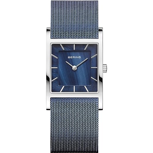 BERING Damen Quarz Uhr | Armbanduhr 26 mm silbernes Edelstahlgehäuse und blaues Zifferblatt | Milanaisearmband | Saphierglas | 5 ATM | 10426-307-S von BERING
