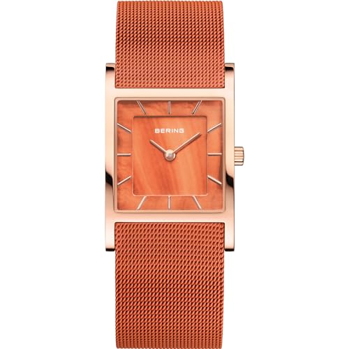 BERING Damen Quarz Uhr | Armbanduhr 26 mm roségoldenes Edelstahlgehäuse und Oranges Zifferblatt | Milanaisearmband | Saphierglas | 5 ATM | 10426-565-S von BERING