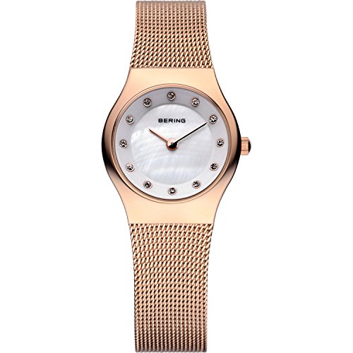 BERING Damen Quarz Uhr | Armbanduhr 23 mm roségoldenes Edelstahlgehäuse und weißes Zifferblatt | Milanaisearmband | Saphierglas | 5 ATM | 11923-366 von BERING