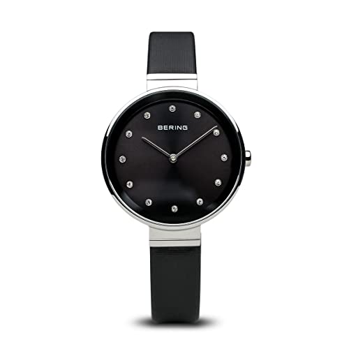 BERING Damen Uhr Quarz Movement - Classic Collection mit Satin und Saphirglas 12034-XXX Armbandsuhren - 3 ATM, Schwarz/Silber von BERING