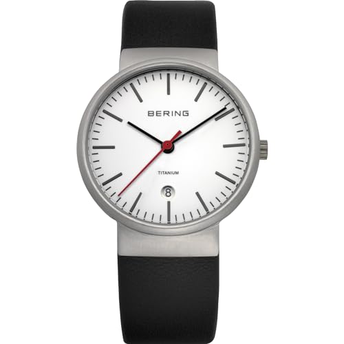 BERING Unisex Quarz Uhr | Armbanduhr 36 mm silbernes Titangehäuse und weißes Zifferblatt | Kalbslederarmband | Saphierglas | 3 ATM | 11036-404 von BERING