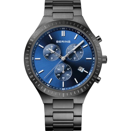 BERING Herren Quarz Uhr | Armbanduhr 43 mm schwarzes Titangehäuse und blaues Zifferblatt | Titanband mit Titanelementen | 5 ATM | 11743-727 von BERING