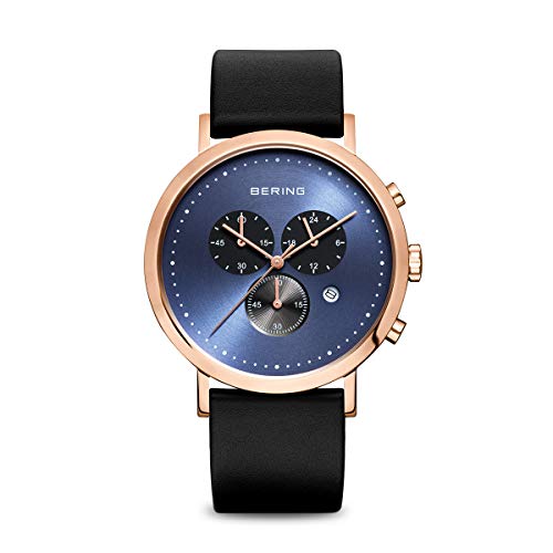 BERING Herren Quarz Uhr | Armbanduhr 40 mm roségoldenes Edelstahlgehäuse und schwarzes Zifferblatt | Kalbslederarmband | Saphierglas | 5 ATM | 10540-567 von BERING
