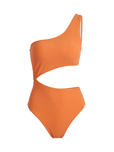 BERLOOK Damen Badeanzug in Übergröße, einteilig, Blumenanpassung, Badeanzug, Orange/Abendrot im Zickzackmuster (Sunset Chevron), Medium von BERLOOK