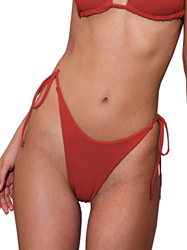 BERLOOK Damen-Bikinihose, gerippt, wendbar, verstellbar, Hipster-Badeanzug, Rot/Ausflug, einfarbig (Getaway Solids), S von BERLOOK